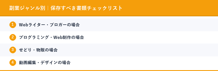 副業ジャンル別｜保存すべき書類チェックリスト